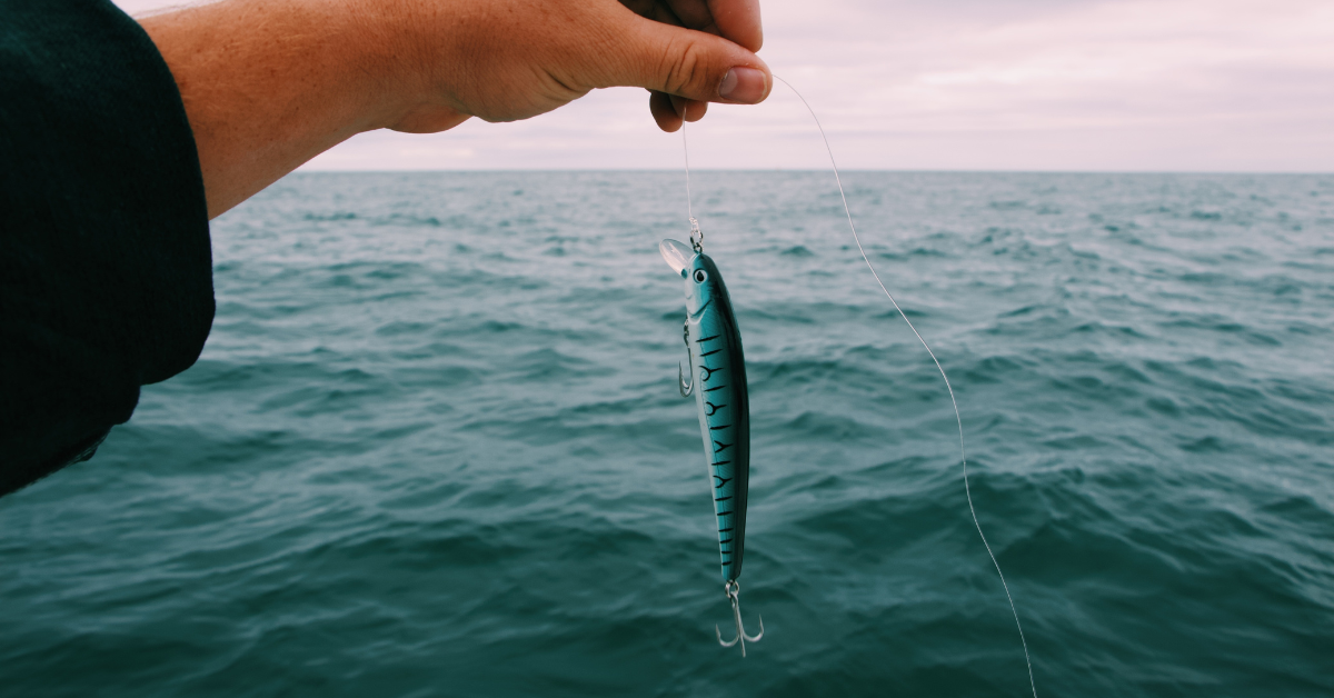 Persona sosteniendo anzuelo de pesca