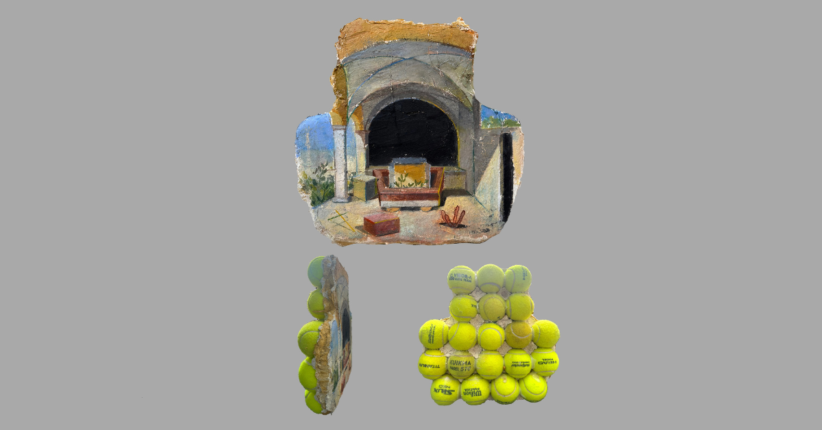 Impossible Tombs2 Frescoclásico sobre pelotas de tenis desechadas de Daniel Barrio