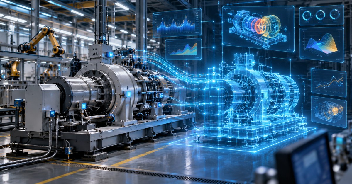 Gemelo digital en fábrica futurista