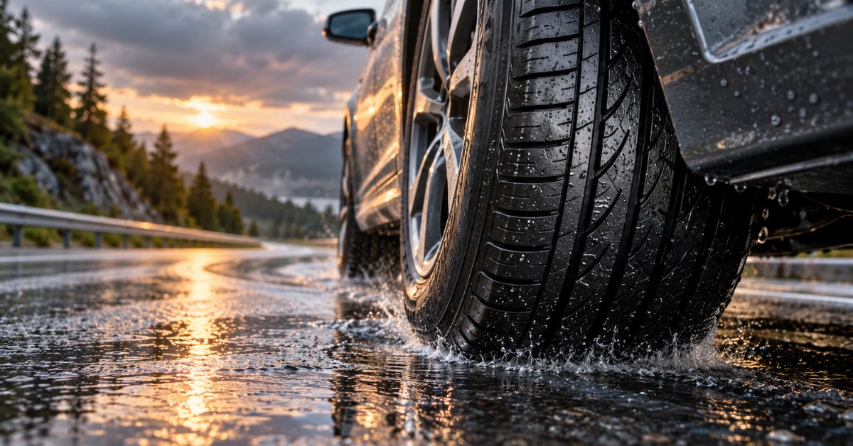 Coche en carretera con lluvia